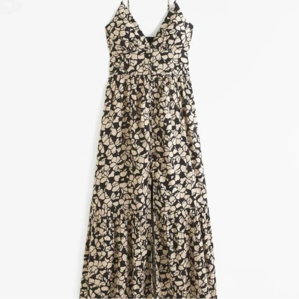 Abercrombie & Fitch Black and Cream Floral Maxi Dress